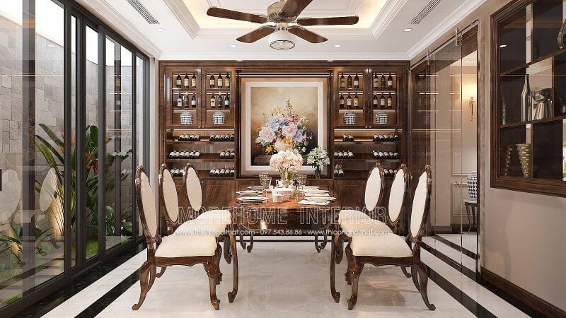 Tủ rượu gỗ tự nhiên mang lại vẻ đẹp tinh tế và tôn thêm sự đẳng cấp cho gia chủ.